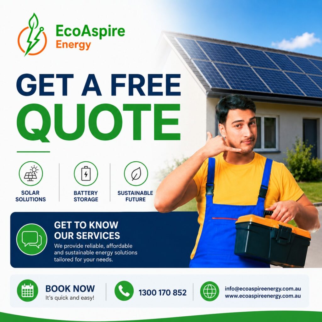 EcoAspire Energy offering free quotes for solar panels, battery storage, and sustainable energy solutions for Australian homes.
